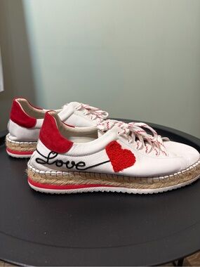 Apropo Women’s White Sneakers with Red Heart Accent (size 40 = 10 US)